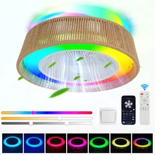21.3'' RGB LED Fan Light Modern Rustic Ceiling Flush Mount kit with APP & Remote