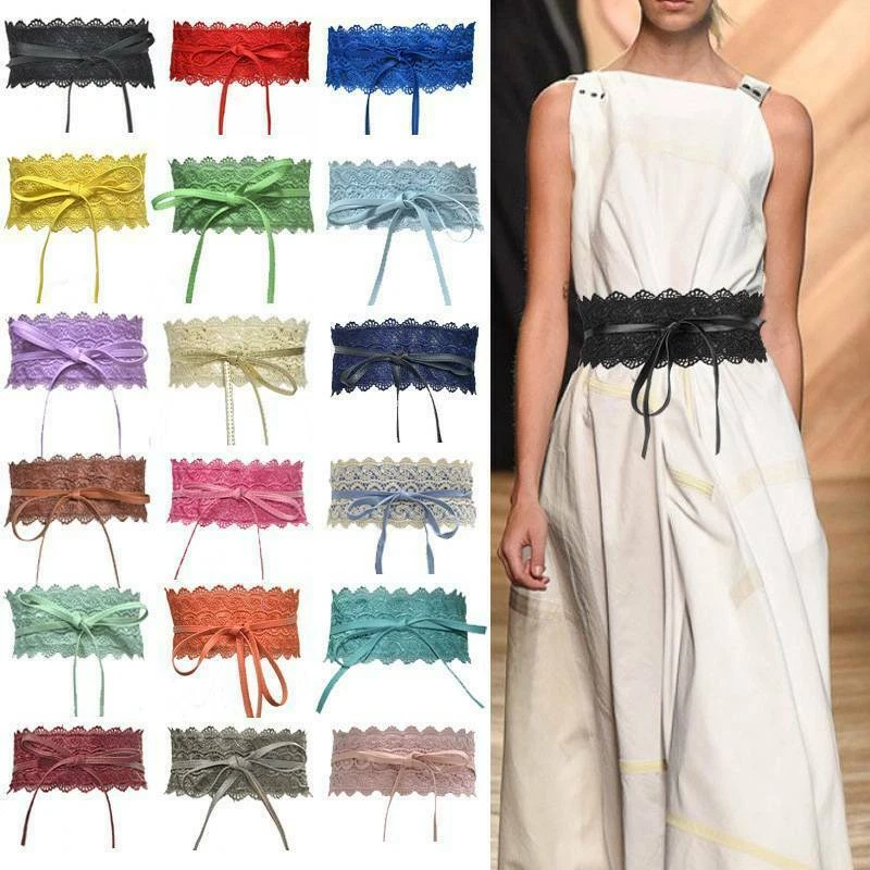 Mujeres Corsé Ancho Cinturón Lazo Encaje Cinturón Autoatado Cintura Cinturón Color Sólido Crochet↗ Foto 2 de 4