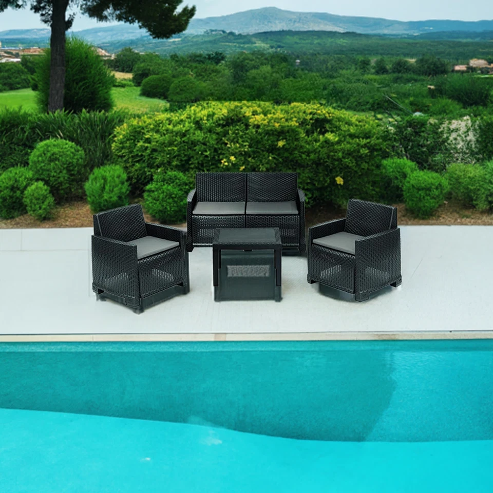 Set Muebles Jardín de Polipropileno Ratán 4 Piezas 3 Sillones +1 Mesa Iseo - Imagen 2 de 4