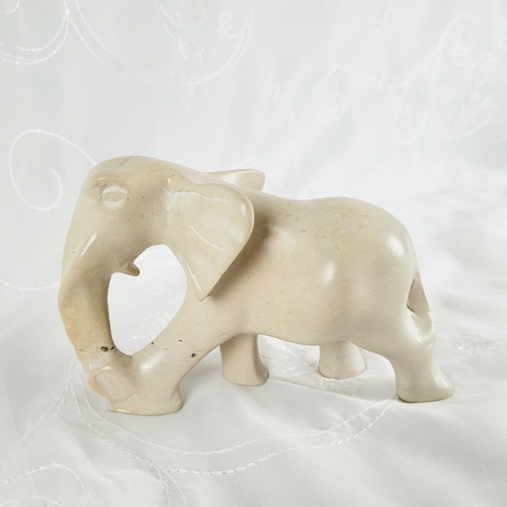Elephant Hand-Carved Natural Soapstone Rustic Smooth Figurine 4