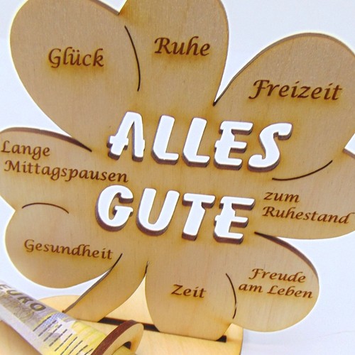Geschenk aus Holz zur Rente oder Ruhestand Kleeblatt Geldgeschenk Glückwünsche - Bild 2 von 4