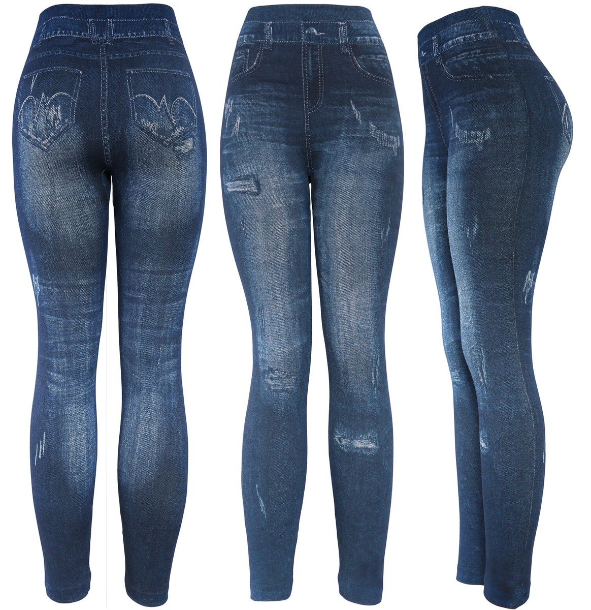 【oan】Fake Denim Printing Pants Classic High Waist Women's Denim Print Fake Faux Jeans