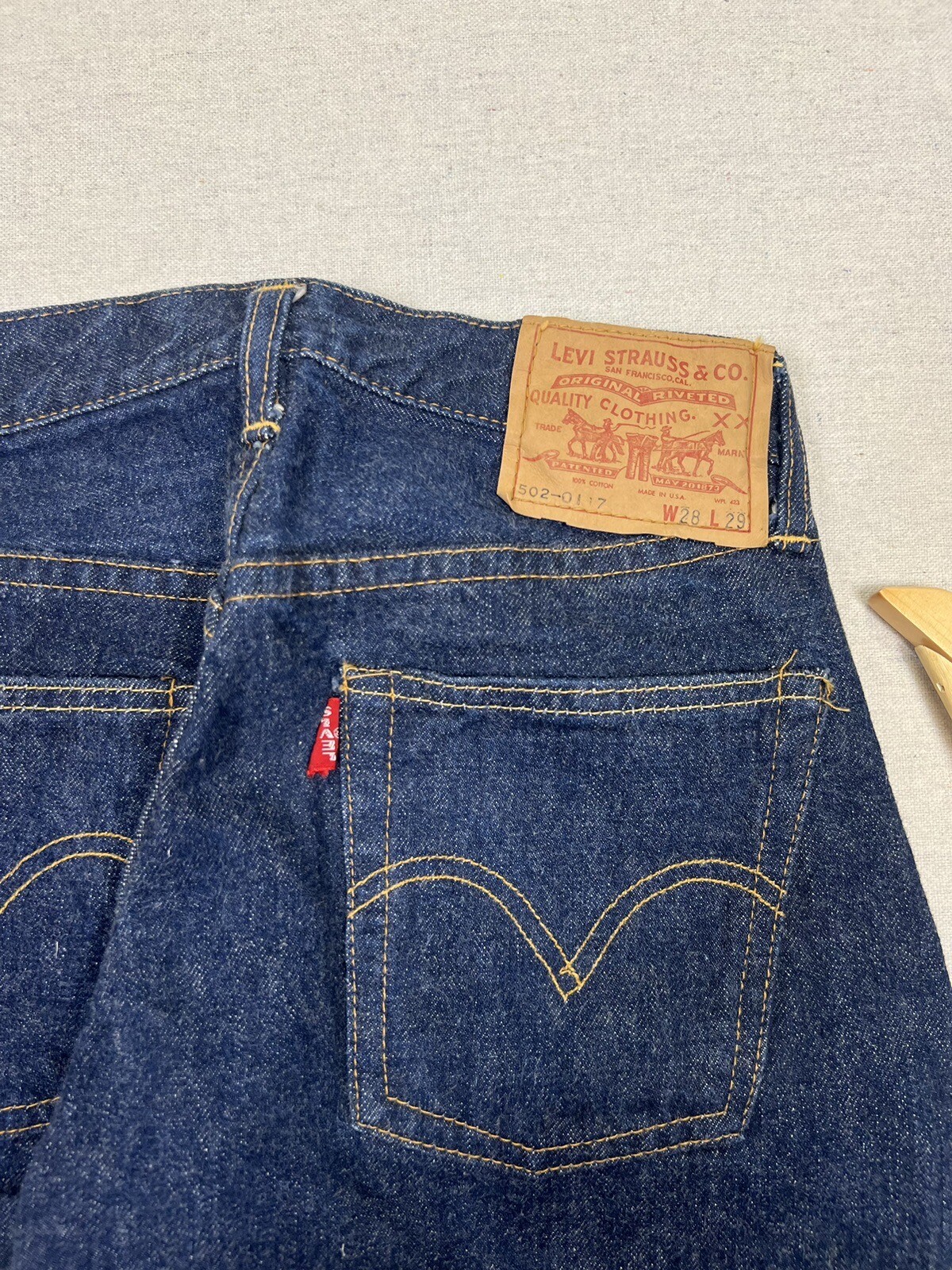 Vintage 60s Levis 502 XX Big E SS Red Line Selvage 25x26.5 Dark Wash True Womens image 5