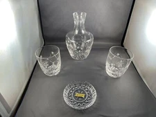 HillState Cristalleria-2 Glasses, Ashtray, Decanter- 4 Napkins- Tablerunner
