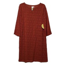 Emma & Michele NWT Orange Lined All Over Mesh Quarter Sleeve Dress Size L Eyelet