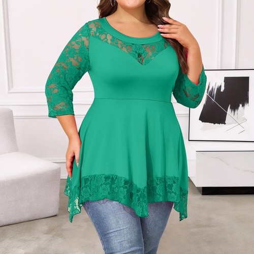 Sexy Women Lace Mesh 3/4 Sleeve Pullover T-Shirt Ladies Casual Blouse Tunic Tops - Picture 22 of 29