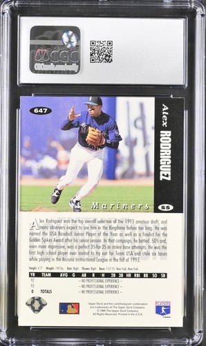 1994 Collector's Choice #647 Alex Rodriguez - RC White Letter - CGC 9 Mint - Picture 2 of 2