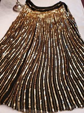 VTG.INC INTERNATIONAL GOLD/BLACK SILK SEQUIN EVENING COCKTAIL MIDI SKIRT SIZE 4