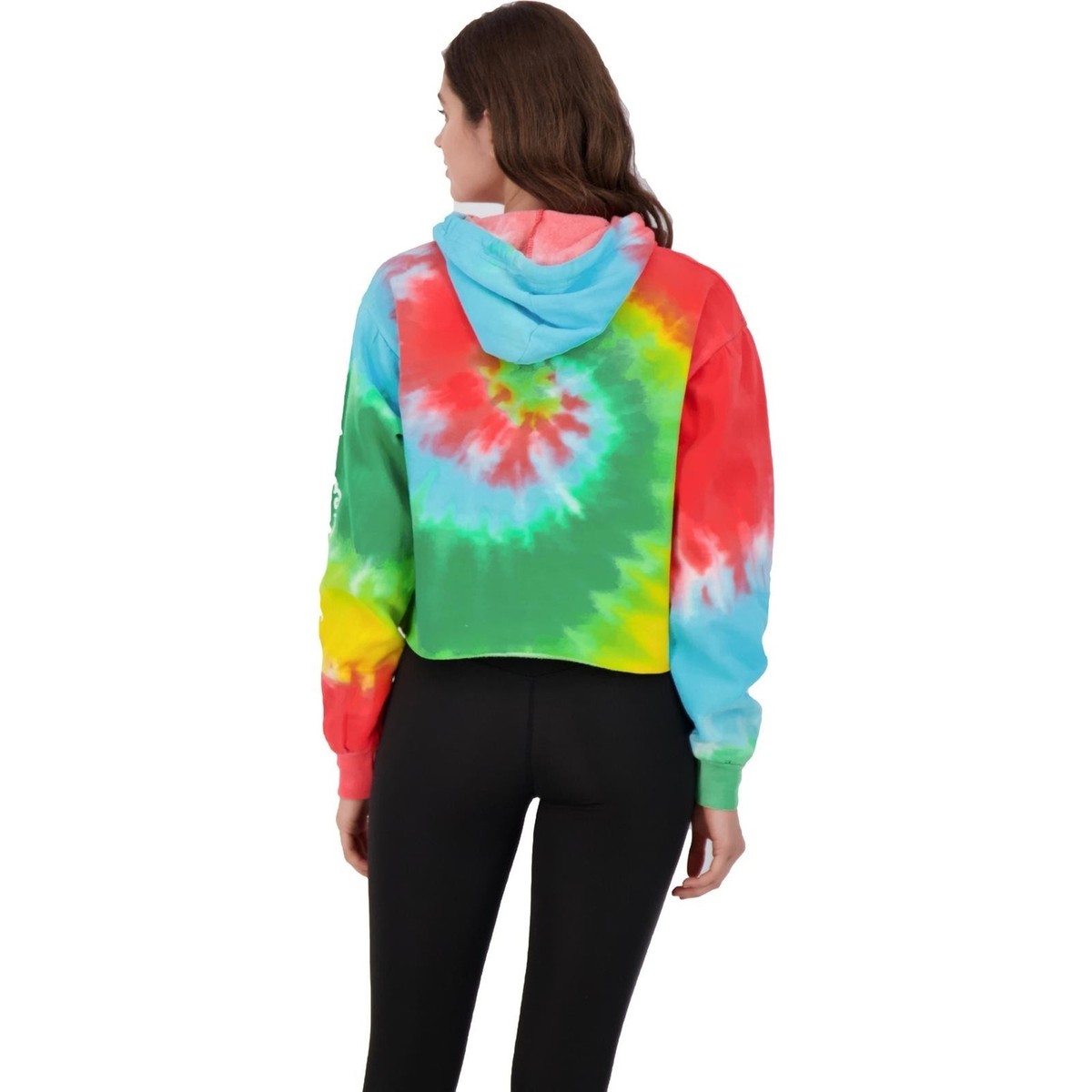 NWT ED HARDY Skull Rose Rainbow Tie Dye Cropped Hoodie Sweater