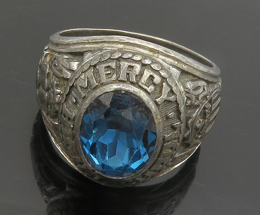 JOSTEN 925 Sterling Silver Vintage Blue Topaz 1959 Class Ring Sz