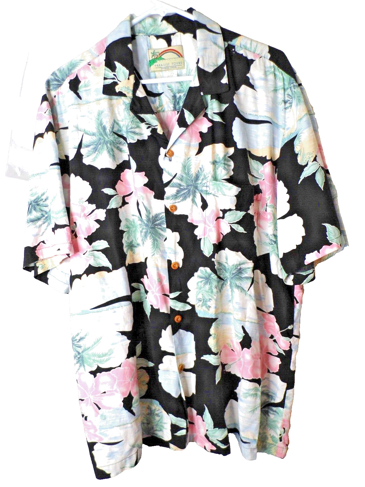 Shirt Paradise Found Men's Casual Hawaiian Button Down Floral Black Sz Large