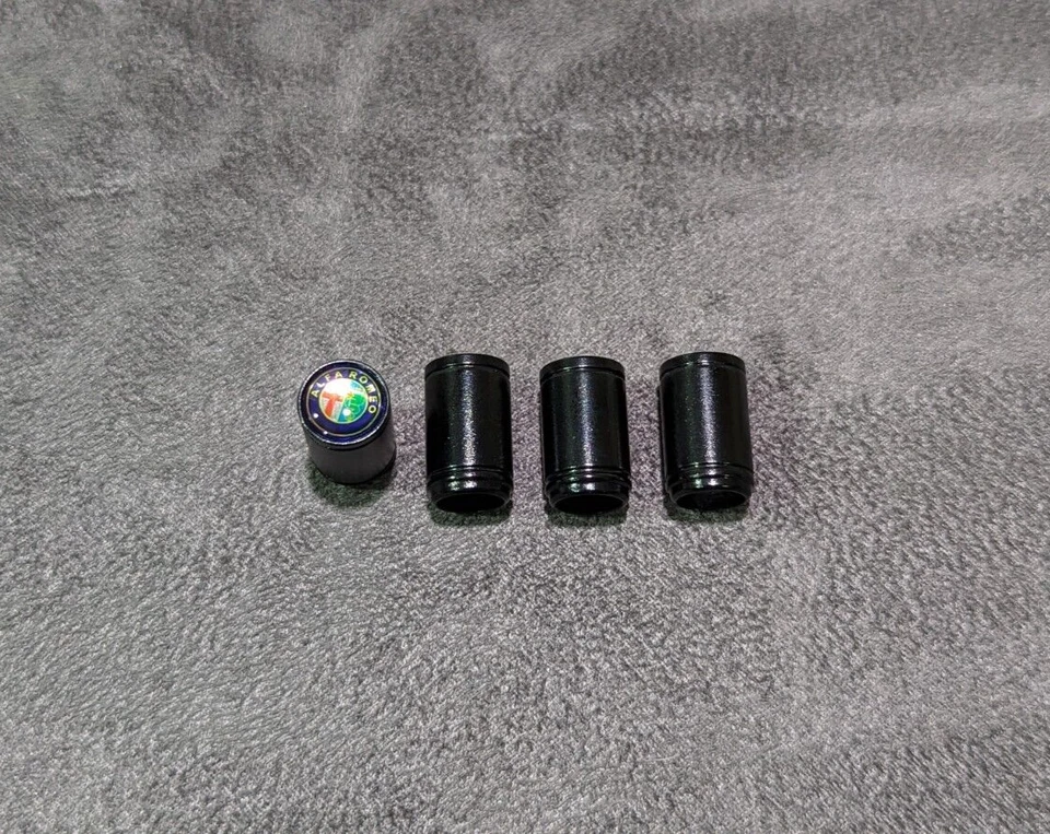 Cubierta de vástago tapa válvula aire neumático rueda coche emblema Alfa Romeo negro satinado 4 piezas Foto 3 de 3