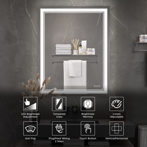 LED Bathroom Vanity Mirror, Dimmable Touch Control, Anti-Fog, 3 Colors - Picture 3 of 35