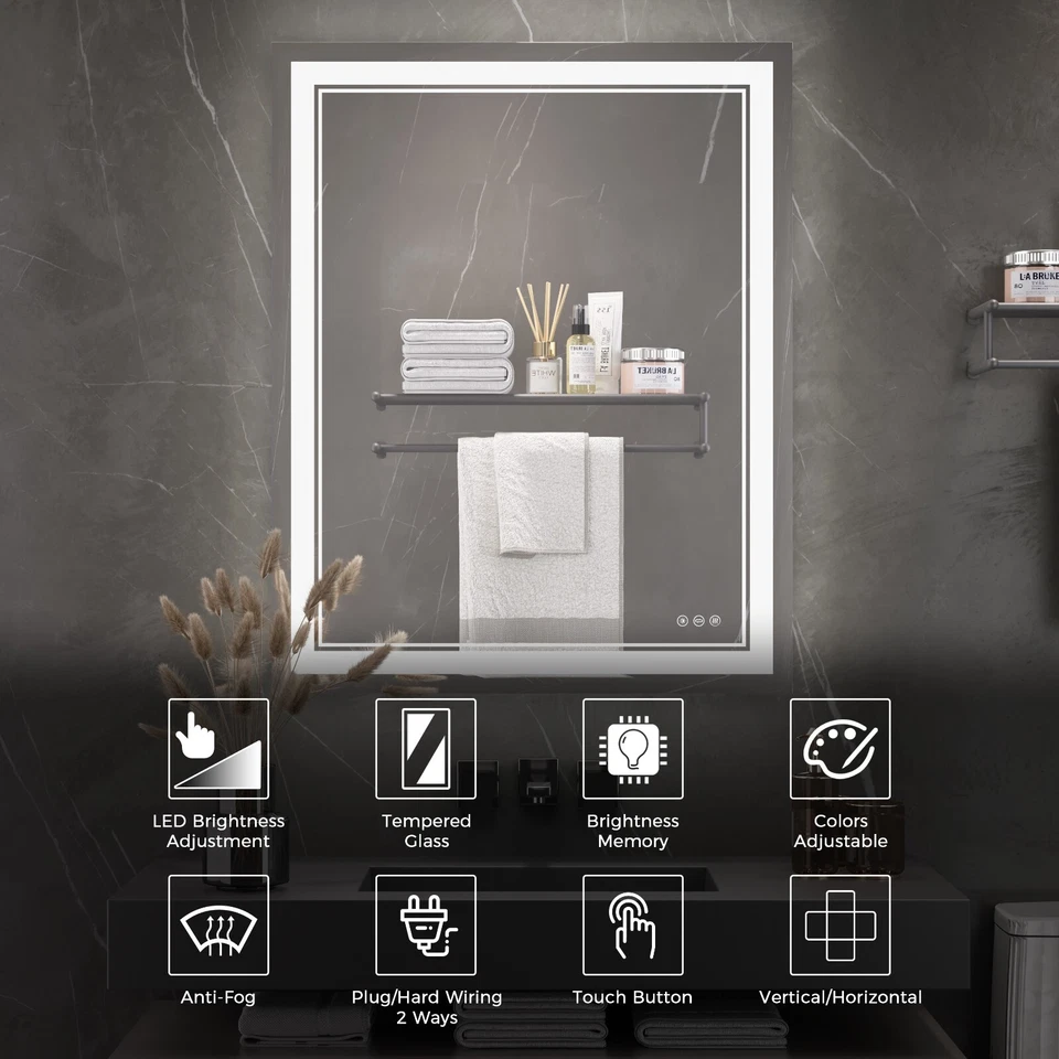 Espejo tocador de baño LED, control táctil regulable, antiniebla, 3 colores Foto 3 de 4