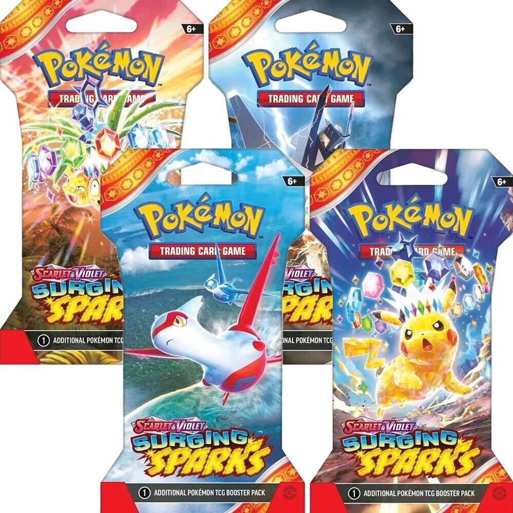 4 Pokemon Surging Sparks Sleeved Booster Blister Pack Art Set