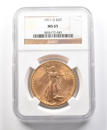 1911-D $20 Saint Gaudens Gold Double Eagle MS65 NGC *1108