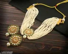 Traditional Kundan Jewelry Set Jhumka Tikka Beaded Set Jewellery Gold Plated b