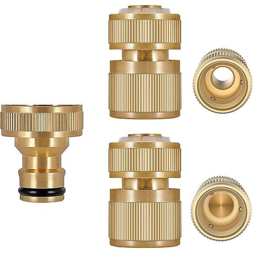 3Pc Brass Hose Fitting Set Pipe Connectors Adapters Kit Gardening Male Female - Picture 3 of 4