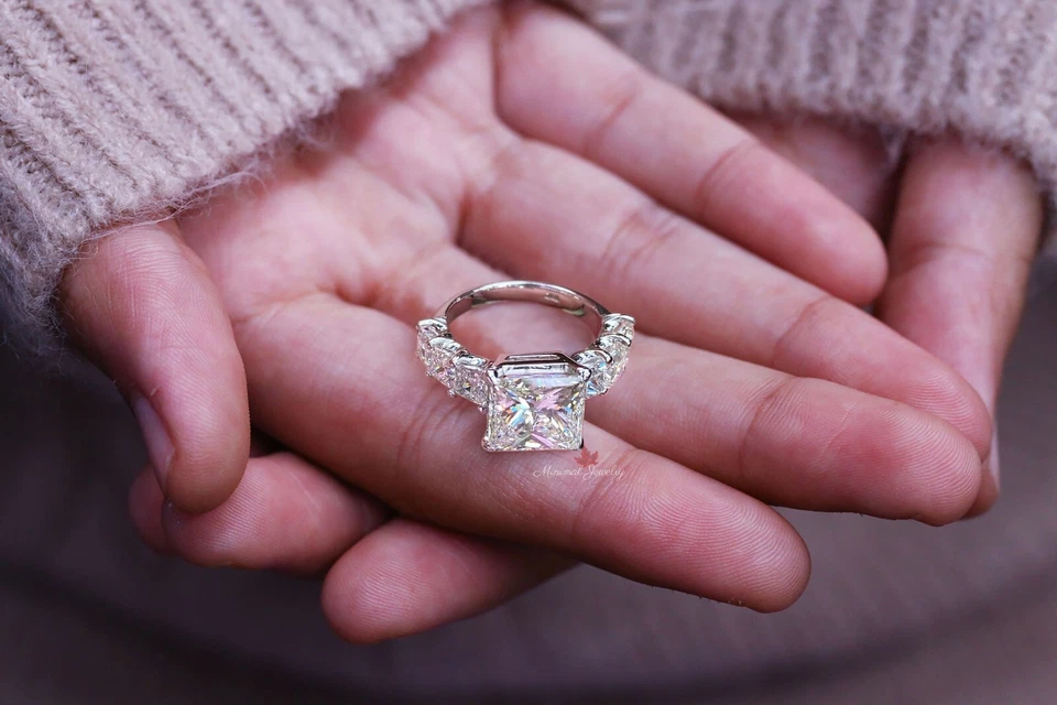 5.5CT Princess Moissanite Solitaire Engagement Ring women wedding 10k White Gold - Image 3 of 4