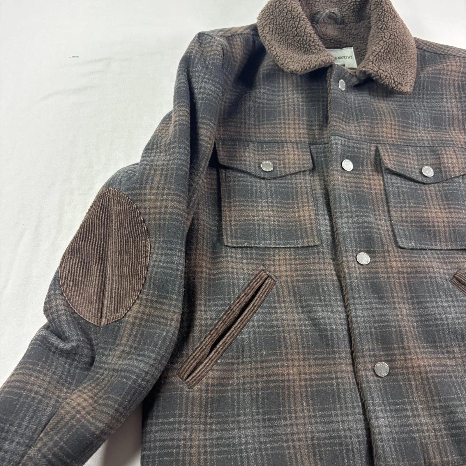 Johnston Murphy Jacket Mens L Plaid Wool Blend Fleece Lined Coat Elbow Patch  image 2