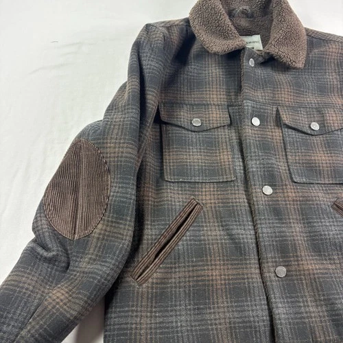 Johnston Murphy Jacket Mens L Plaid Wool Blend Fleece Lined Coat Elbow Patch  image 2