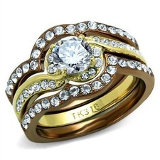 Women's Ring Set, Clear CZ, 14K Gold  Light Brown Plated, Stainless Steel