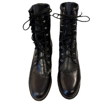 Justin Diamond L 506 Black Leather Kilted Lace Up Roper Boots 6B Womens USA