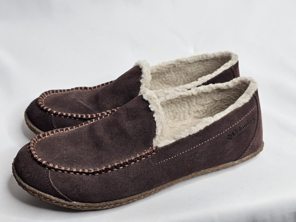 Columbia Fairhaven Brown Elk Suede Leather Comfort Slippers Mens Size 10