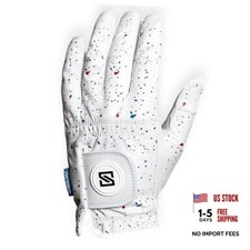 Premium Golf Glove - 100 AAA Cabretta Leather - Large Red Blue Drip Left