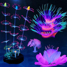 4 Pack Glow Silicone Aquarium Plants, Artificial Glowing Sea Anemone Coral Decor