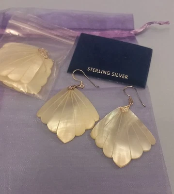 STERLING SILVER & MOTHER OF PEARL LARGE DROP EARRINGS ~ NEW - Image 1 of 4