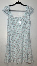 GAP Smocked Mini Dress Size M Blue Ditsy Floral Pink Roses Ruffle Sleeveless NWT