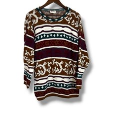 Vintage Cristina 3D Knit Colorful Striped Sweater Made In USA Medium 90s