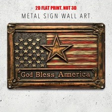 God Bless America Patriotic Metal Sign American Flag 4th of July Home Wall Decor