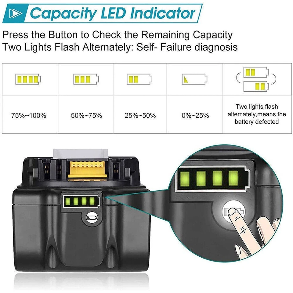 2x Original 18V 8Ah für Makita Akku BL1860B Led Anzeige 197422-4 BL1850B BL1830 - Bild 4 von 4