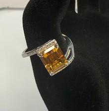 Radiant Cut 4.75 carat Golden Citrine  Diamond Ring Size 7