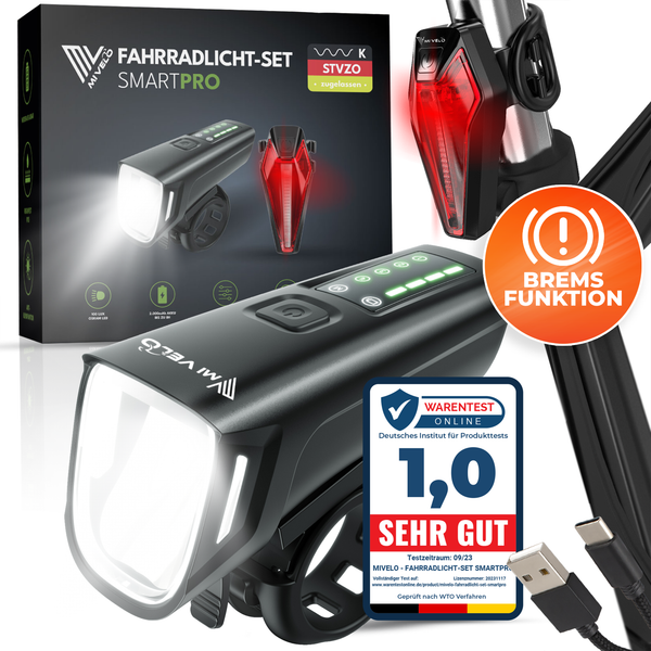 Mivelo Smart Pro Fahrradlicht Set Mit Bremsfunktion Usb Aufladbar Wasserdicht-image