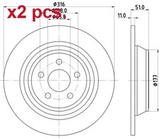 X2 PCS REAR BRAKE DISC ROTOS X2 PCS SET 8DD 355 126-551 HELLA I