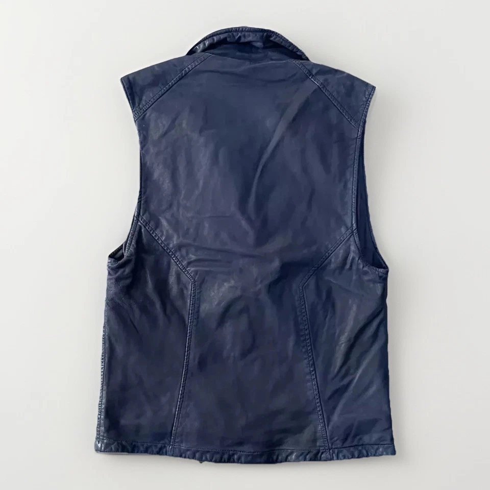 DROMe Leather Gilet Jacket Sleeveless Leather Navy L - Image 4 of 4