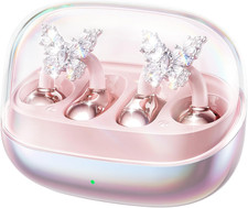 Gen2 Clip-On Open Ear Earbuds with Detachable Sparkle Butterfly Earrings, Blueto