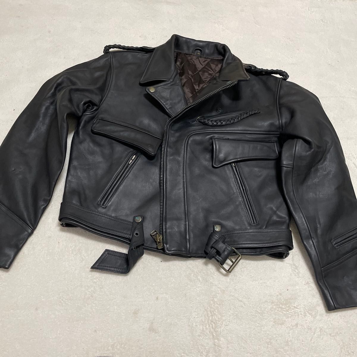Black Genuine Cowhide Leather Double Rider Jacket KS774
