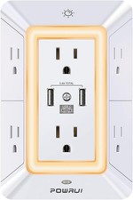 POWRUI Multi Plug 6 Outlet Surge Protector Extender with 3 USB 2U1C, White
