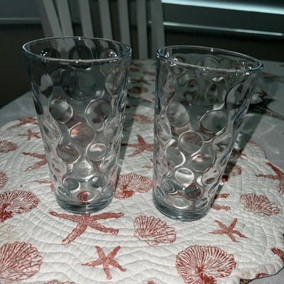 Vintage Pasabahce Thumbprint Optic Dot Juice Water Drinking Glasses Set of 2