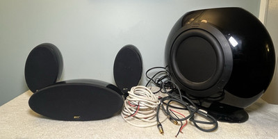 KEF HTB2 SP3513 SP3514 Black Subwoofer Satellite Speakers Surround Sound + Wires