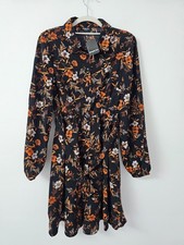 Simply Be Floral Belted Shirt Dress Womens 10 Black Print Long Sleeve Midi Work