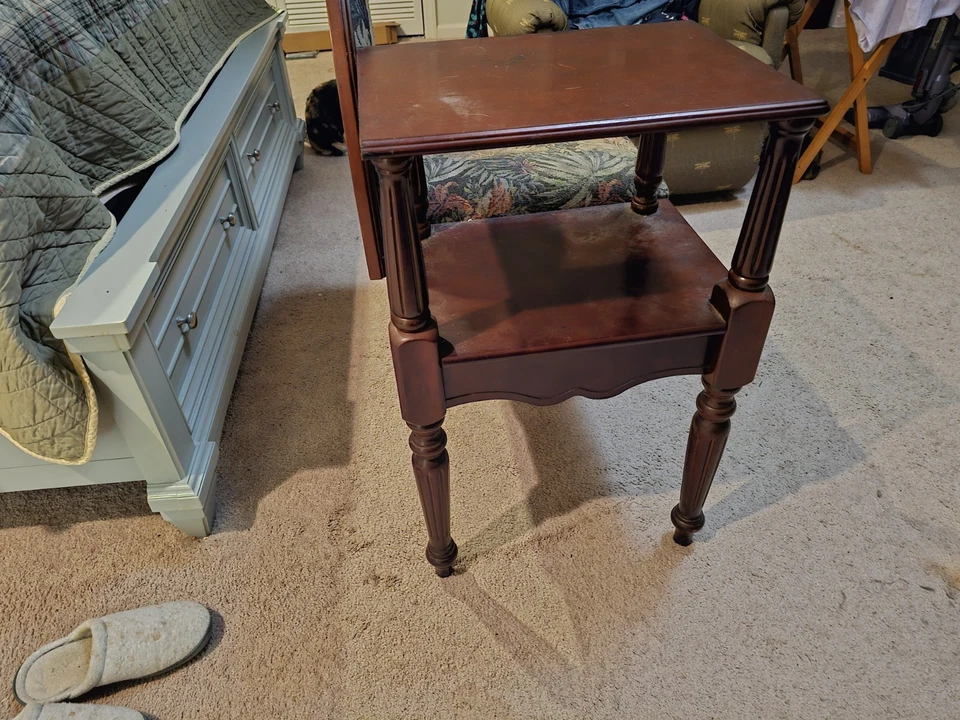 老式 20 世纪 40 年代木质八卦长椅电话座椅-古董入口家具 — 第 3/4 张图片