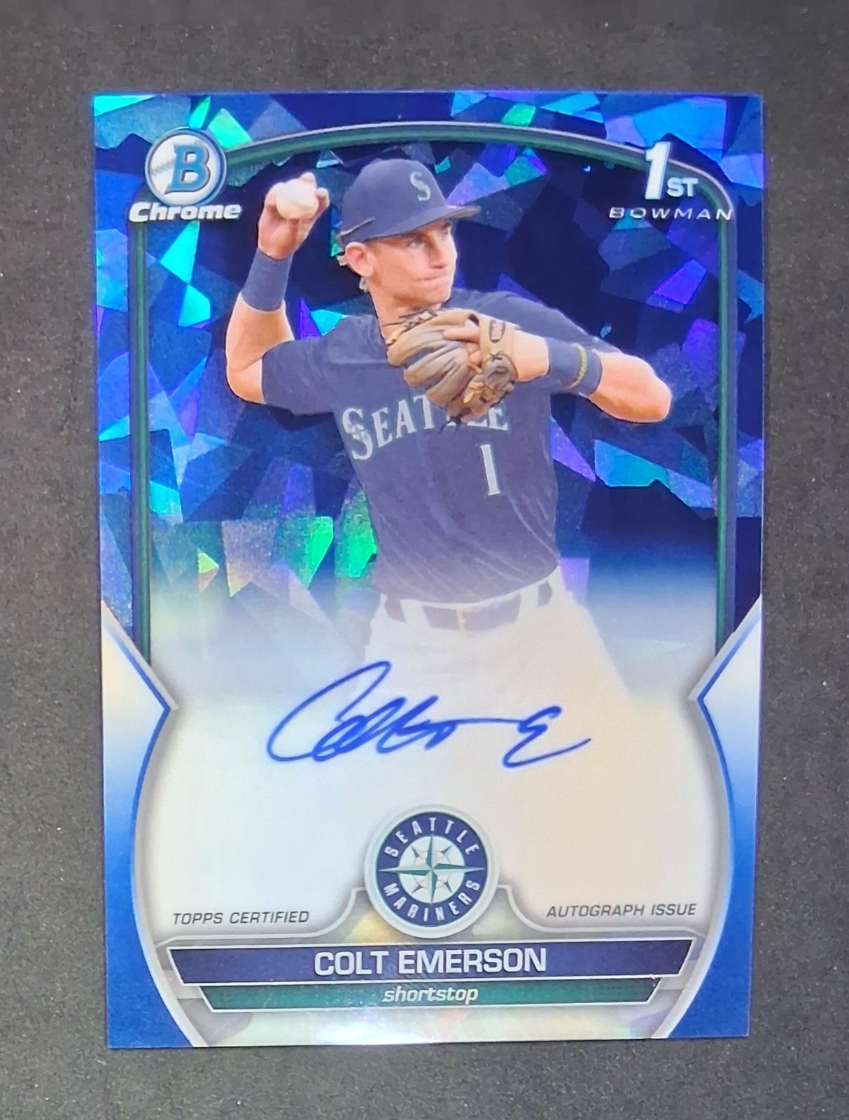 Colt Emerson 2023 1st Bowman Chrome Autograph Auto Sapphire /199 Mariners 