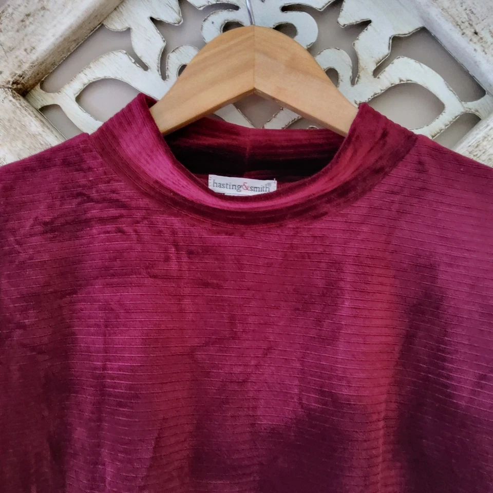 Hasting & Smith女式小号XL模拟领罗纹天鹅绒套衫勃艮第色 — 第 2/4 张图片