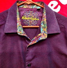 Robert Graham Mens XL Classic Fit Button Up Shirt Purple Flip Cuff Contrast Trim