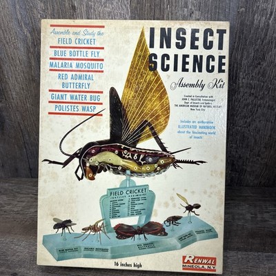 Vintage Model Toy Renwal Insect Science Assembly Kit Field Cricket Fly Butterfly